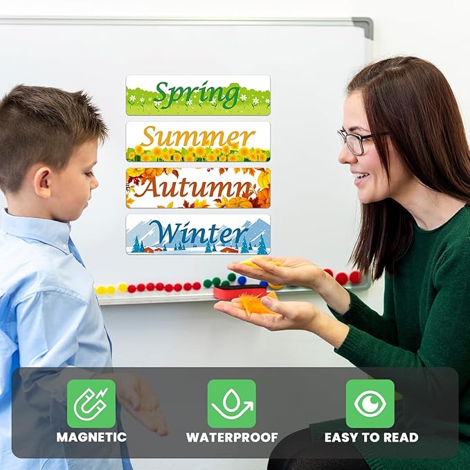 Seasonal Magnet,4 Packs Season Magnets for Whiteboard,Educational Theme Calendar Magnets with Spring,Summer,Autumn and Winter - Perfect for Kids Learning, Teachers & Parents (Season)