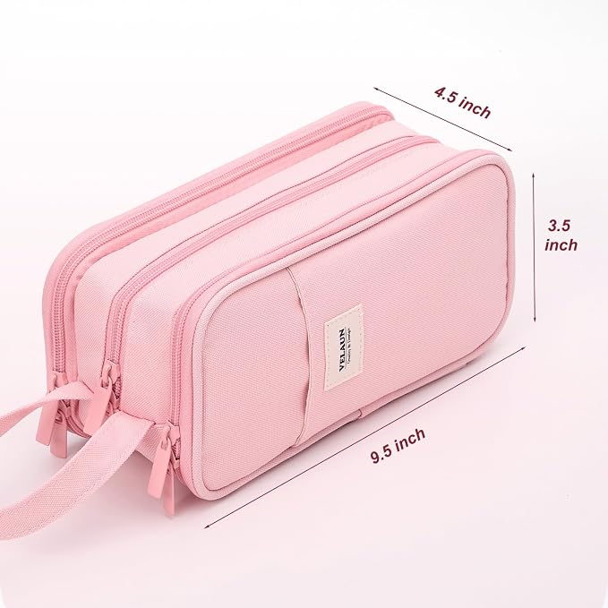 Pencil Case Pouch, Large Capacity Pencil Box Bag, Aesthetic Pen Organizer for School Supplies, Cute Preppy Stuff for Girls Boys Kids, Back to College Stationery, Pink