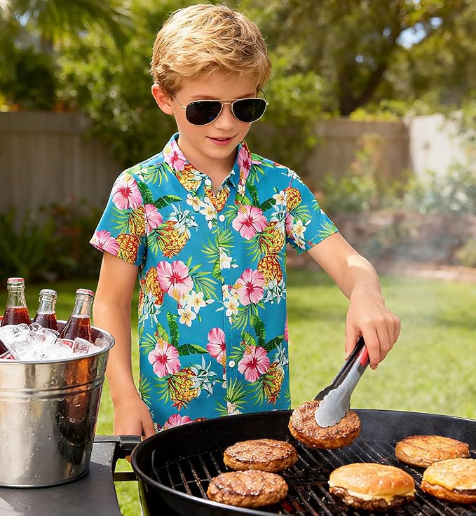 Enlifety 2-10T Kids Hawaiian Shirt Boys Short Sleeve Button Down Shirts Hawaii Summer Casual Blouse