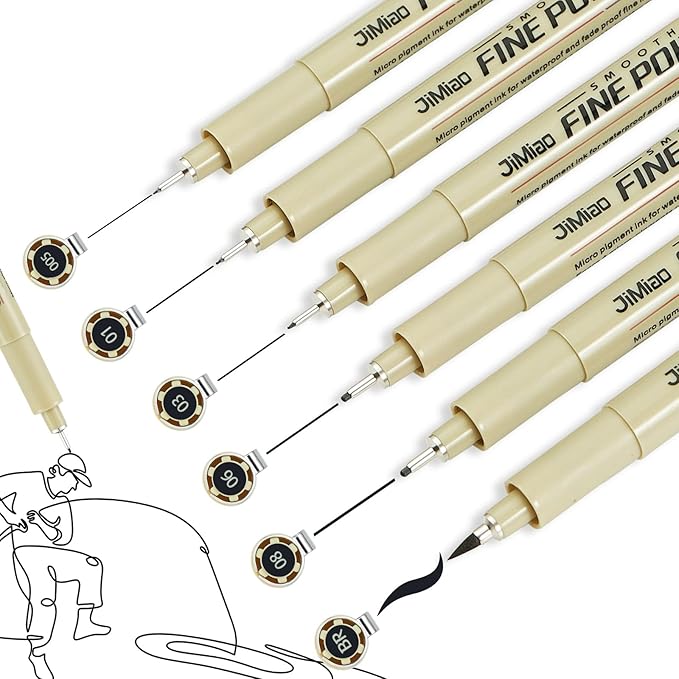 Qionew Micro Fineliner Pens, 6 Pack, Black Fineliners, Multiliner Pen Fine Line Waterproof Ink Set, Study Supplies, artist illustrations, sketches, Bible diaries, Black Art Pens