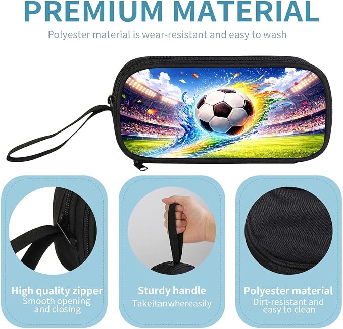 Firmiso Kids Pencil Case, Soccer Stadium Splash Graphic, Large Capacity Double Zipper Pencil Pouch with Compartments, Durable Polyester School Supplies Organizer, Pen Bag for Boys Girls Students