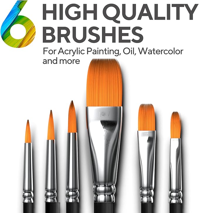 Complete Acrylic Paint Set – 12х Rich Pigment Colors & 6x Art Brushes - Includes 3 Paint Canvases, Palette Knife & Sponge - Perfect for Canvas, Clay, Ceramic - Non-Toxic, Great for Kids & Adults