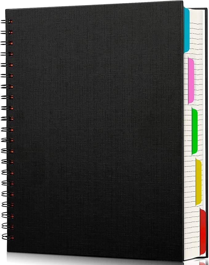 EUSOAR 5 Subject Notebook College Ruled, 1 Pack A4 11" x 8-1/2", 100GSM Line Paper,120 Sheets/ 240 Pages, Thick Hardcover Large Journal Notebooks with Dividers for School Office Note Taking Travel