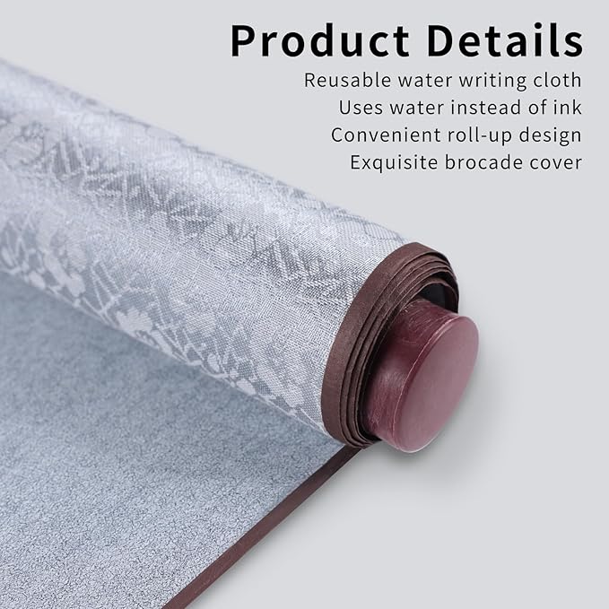 Magic Canvas Paint with Water,Reusable Calligraphy Cloth, Water Writing Cloth Scroll for Students Beginners Drawing Practice, No Ink or Paper Waste, Mess-Free Painting Activity (Grey)