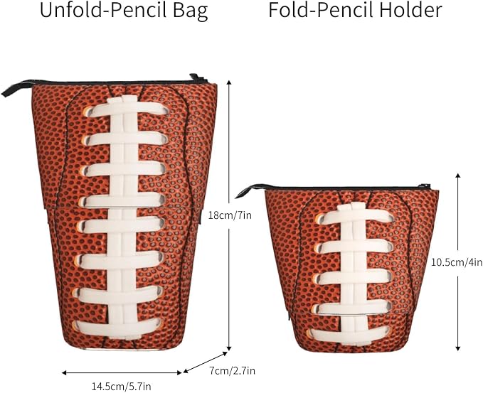 Football Kids Standing Pencil Case Girls Boys Telescopic Stationary Pouch with Zipper Large Capacity Stand up Pen Bag Portable Makeup Holder for Children School Students Office Supplies