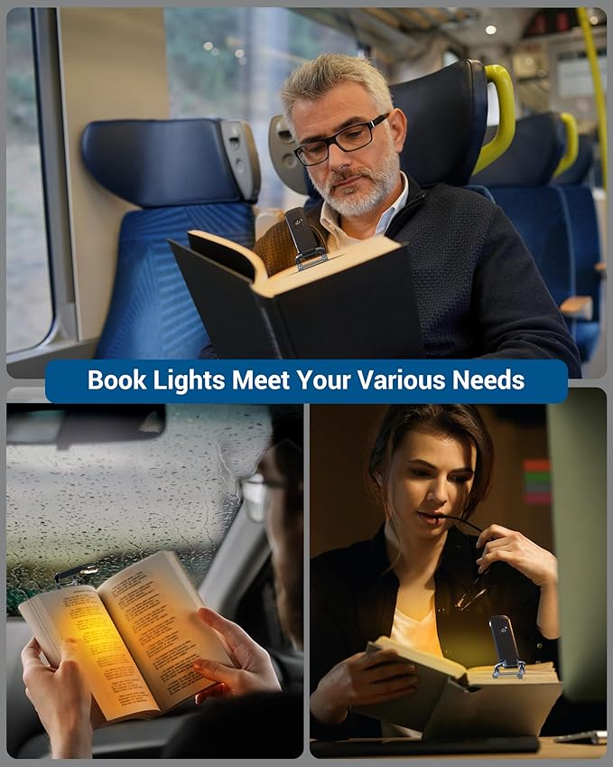 DEWENWILS Book Light, Amber Warm Clip On LED with 3 Adjustable Brightness for Eye Protection, Rechargeable USB Long Lasting Reading Light, Gifts for Bookworms, Kids (Black)