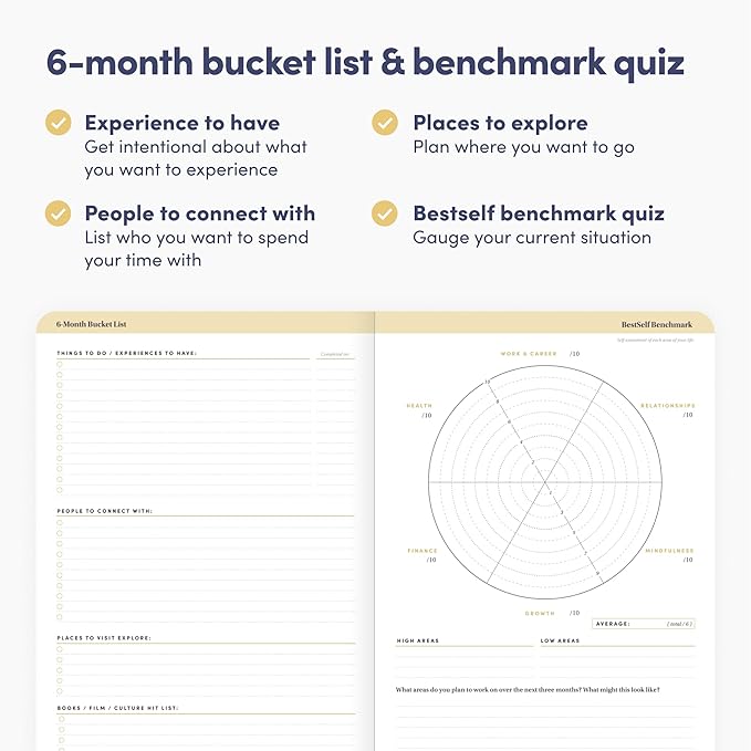 Self Planner by BestSelf — Undated 6 Month Life Planner for Time Management, Improving Productivity, Scheduling and Achieving Goals — 7"x10” Notebook (Black)