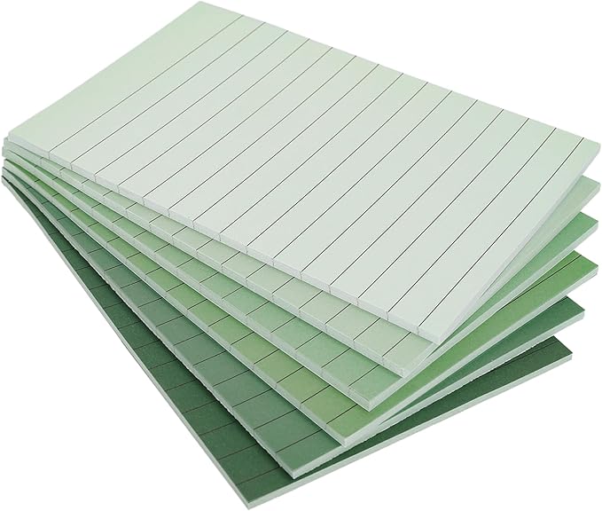 JarThenaAMCS 12Pcs Sage Green Lined Sticky Notes 4 x 6 in Assorted Green Self-Adhesive Notepads Removable Memo Pad for Office School Home Supplies, 6 Colors