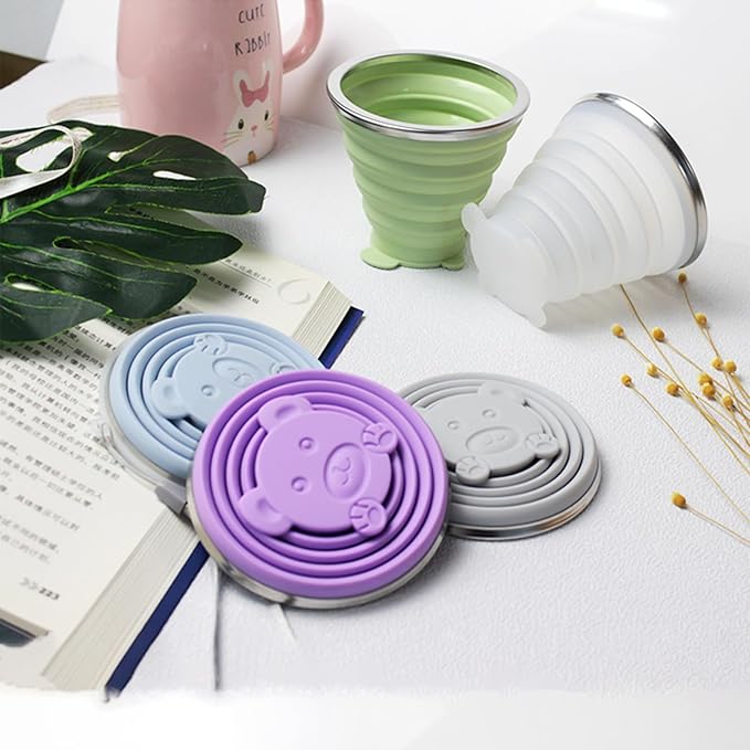 Silicone Collapsible Travel Cup, 6 Pcs Silicone Folding Camping Cup with Lids - Expandable Drinking Cup Set - Portable - 6.09oz (180ml)