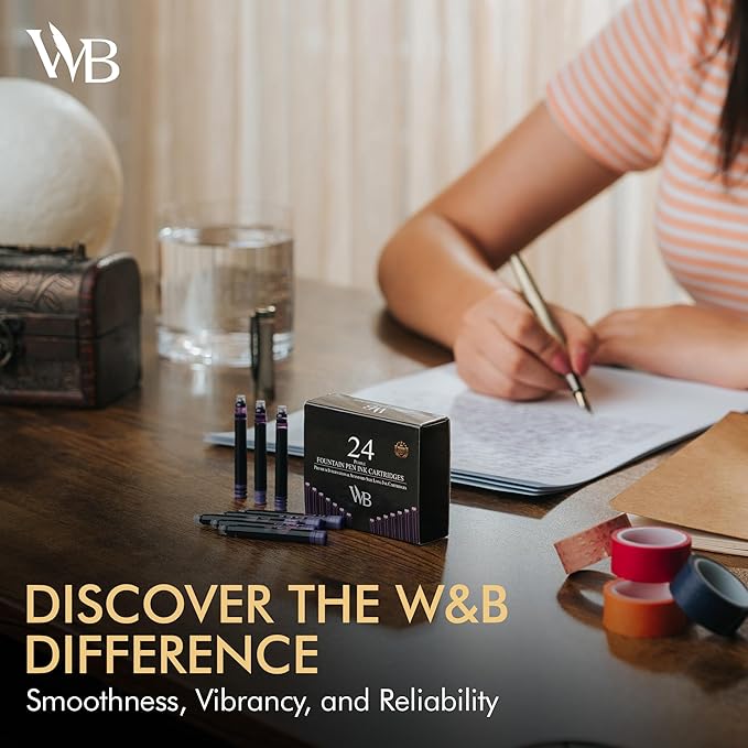 Wordsworth & Black 24 Pack Fountain Pen Ink Refills - Set of 24 Purple Ink Cartridges - International Standard Size - Length APPR 2.3" - Base Diameter APPR 0.24" - Disposable and Generic
