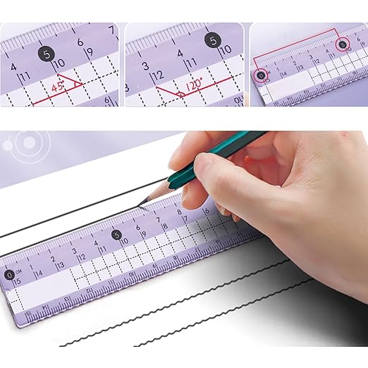 8 Pcs Purple Geometry Set Cute Compass Set with Maths Protractor Rulers, Math Set for Drawing Measuring Tools, Kawaii Ruler Kit for Class Women Girls School Supplies (Purple)