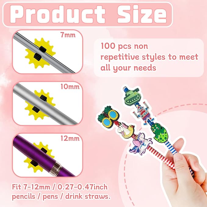 Zddaoole 100 Pcs Cute Pencil Topper Decoration,Bulk Random Pencil Topper Accessories,Different Pencil Clips Decorations for Pupil/Junior Students Gifts,Awards,Prize