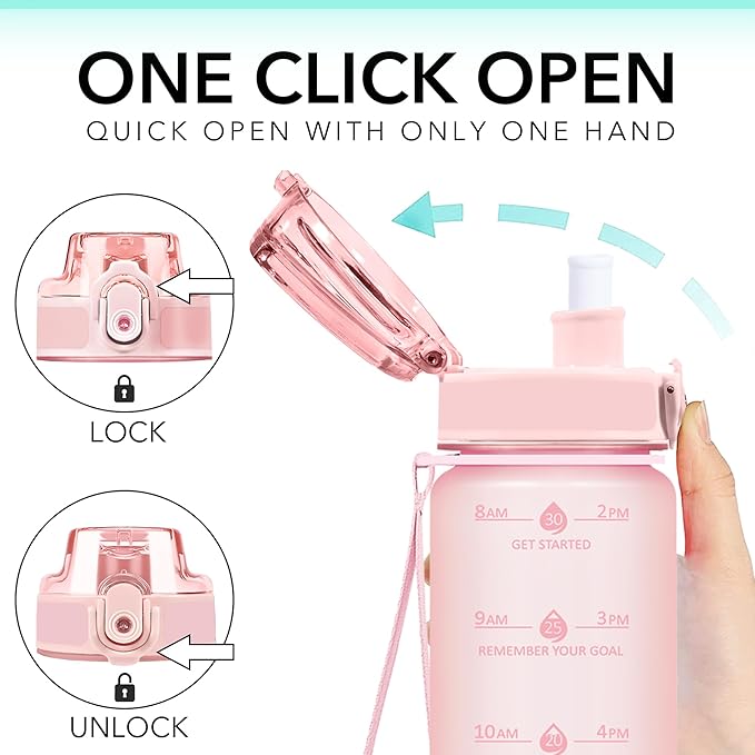32oz Water Bottle with Time Marker, Motivational Drinking Bottle with Strap, BPA-Free Leak-Proof, Encouraging Water Bottle Time to Drink Water for Gym School Office Travel