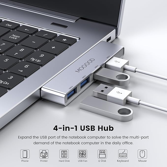 MOGOOD USB 3.0 Splitter Ultra-Slim Data Hub - Multi Port Expander for Laptop, PC, Mac, Printer, Flash Drive, Mobile HDD