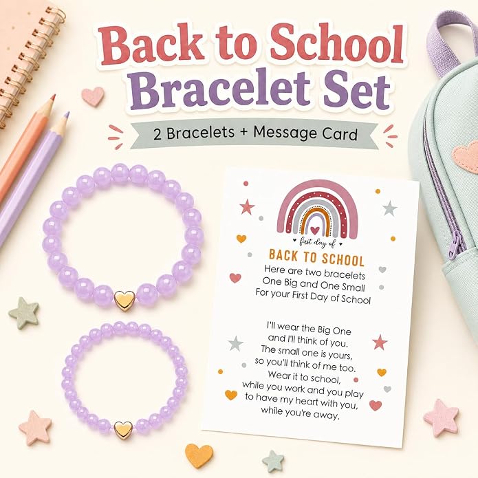 Back to School Bracelets Heart Matching Mommy and Me Elastic Wish Strings Bead Bracelets First Day of School Supplies Gifts