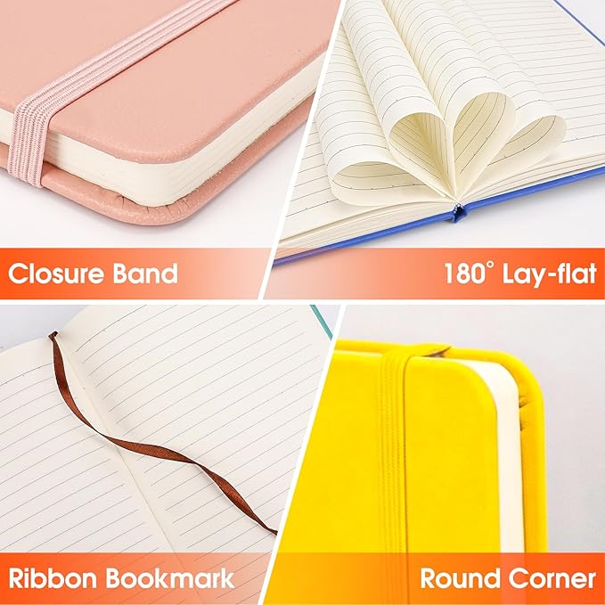 24 Pack Lined Journal Notebook for Work, 200 Pages, Medium 5.5" x 8.3", A5 College Ruled Notebook, 6 Colors, Hardcover Journaling Notebooks for Writing, Note Taking