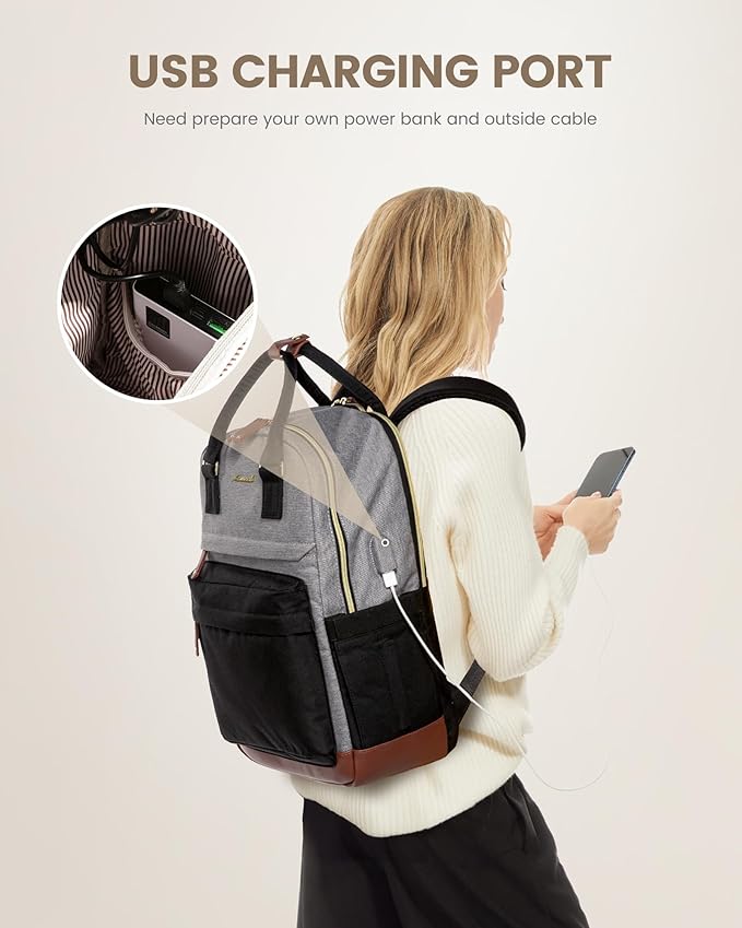 LOVEVOOK Travel Laptop Backpack Women, 15.6 Inch Anti-theft Laptop Bag with USB Port, Fashion Waterproof Computer Backpacks Teacher Nurse Backpack Purse for College Work