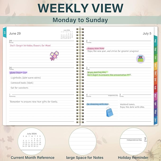 Planner 2026-2027 - Weekly & Monthly Planner, Jul 2026-Jun 2027, Academic Planner 26-27, 6.4"×8.5", Tabs, Thick Paper, Twin-Wire Binding, Back Pocket, Inspirational Quotes for Office Home School