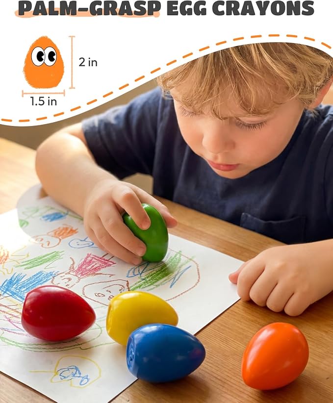 JUPITEARTH 6 Colors Egg Crayons for kids, Palm-Grasp Non Toxic Jumbo Washable Crayons for Kids, Fat Brain Toys for Art Supplies and Perfect Gifts for Boys and Girls
