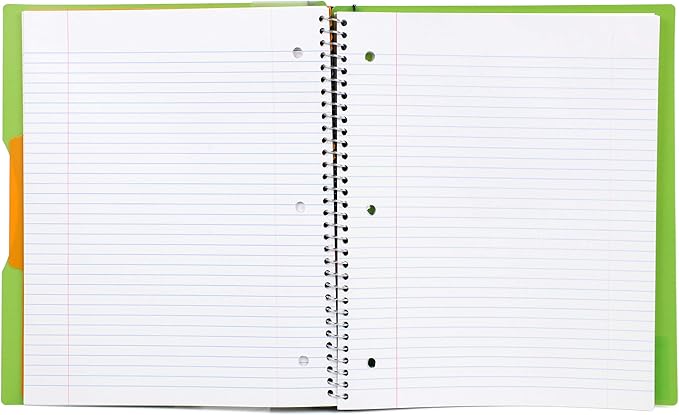 Mintra Office Durable PREMIUM Spiral Notebook, ((Green, 1 Subject, 8.5in x 11in)), Fabric Covered Coils, No Snags, Removable Adjustable Pocket Dividers, Ruler, Organization, Customizable