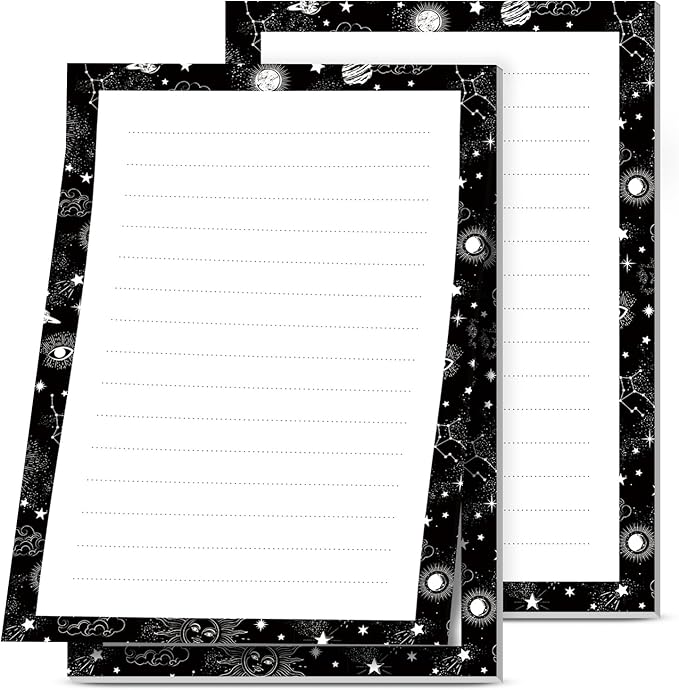 2 Pack Lined Sticky Notes 4x6 in, Cute Self-Stick Notepads with Lines, Large Memo Pads Strong Adhesive for Office, Home Cute Black Universe