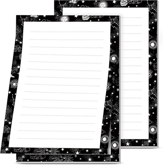 2 Pack Lined Sticky Notes 4x6 in, Cute Self-Stick Notepads with Lines, Large Memo Pads Strong Adhesive for Office, Home Cute Black Universe