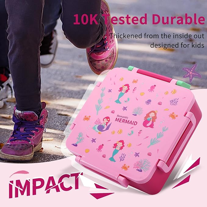 Bento Box for Kids with Thermos, [Large Capacity] Insulated Kids Lunch Box with 4 Compartment for Ages 3+, Drop-Proof & Dishwasher Safe Lunchbox Container Pink