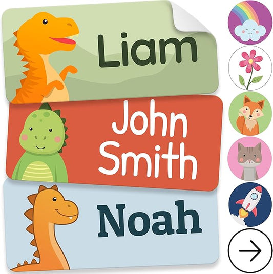 Personalized Name Labels for Kids (140 Labels) - Durable & Waterproof Custom Name Stickers for Clothing Tags, School Supplies, Camp & Daycare - Jurassic (1.2”x0.5”)