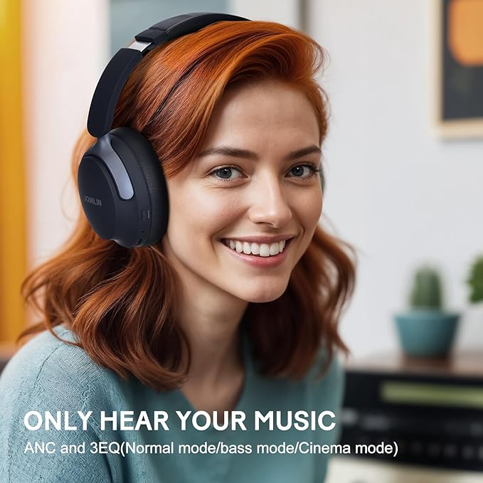 JOMILIN C5 Active Noise Cancelling Headphones, Wireless Over Ear Bluetooth Headphones, 3EQ Modes via Button, 60H Playtime Lightweight Folding Stereo Bass Headset with Mic, for Travel Home Space Black