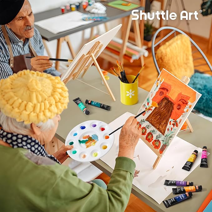 Shuttle Art 69 Pack Painting Kit for Adults and Couples, Sip and Paint for Date Night & Crafts, with 2 Packs 15-Color Acrylic Paint, 3 Wooden Easels, Canvas, Brushes & Palettes