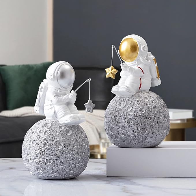 Astronaut Fishing Star Figurines, Space Themed Bedroom & Desktop Shelf Decor, Gifts for Space Lovers & Christmas