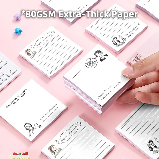 Retro Funny Quotes 4Pads/200Sheets 3x3 inch Sticky Notes Set, Vintage Memo Pads with High-Adhesive, Post Reusable Tearable it Notes for Journal Planners Office School Home, Bulk Retro Stationery Gift