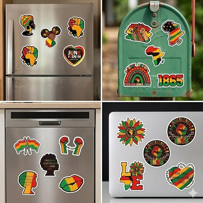Wxiben Juneteenth Decoration Fridge Magnets - 24 Pcs African American Refrigerator Magnet 1865 Freedom Day Magnetic Decorative Stickers for Home Holiday Office Car Mailbox Kitchen Locker Decor