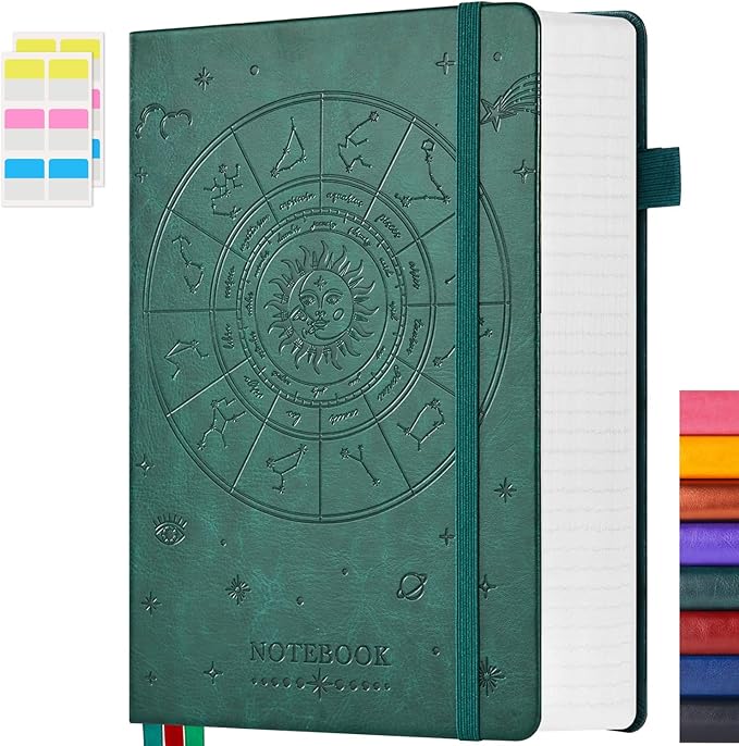 FOCUS DAY Hardcover Notebook Journal, B5 Lined Daily Journal College Ruled Notebook for Women Men, 320 Pages Large Writing Journal Notebook for School Work, Dark Green Leather Notebook, 7.1'' X 10''
