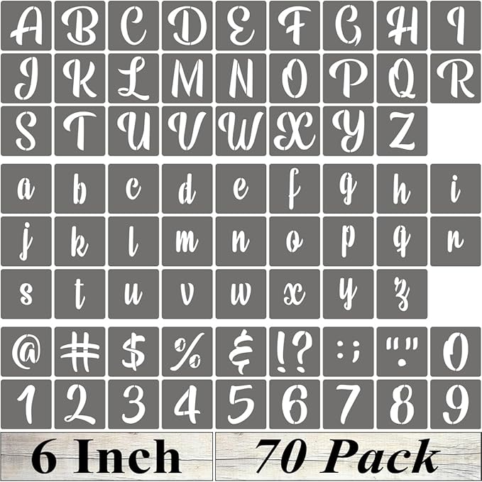 6 Inch Alphabet Letter Stencils - 70 Pack Letter Number Stencil Templates with Signs for Painting on Wood, Reusable Calligraphy Letters and Numbers Stencils for Chalkboard Fabric Wood Signs
