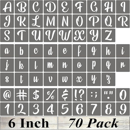 6 Inch Alphabet Letter Stencils - 70 Pack Letter Number Stencil Templates with Signs for Painting on Wood, Reusable Calligraphy Letters and Numbers Stencils for Chalkboard Fabric Wood Signs