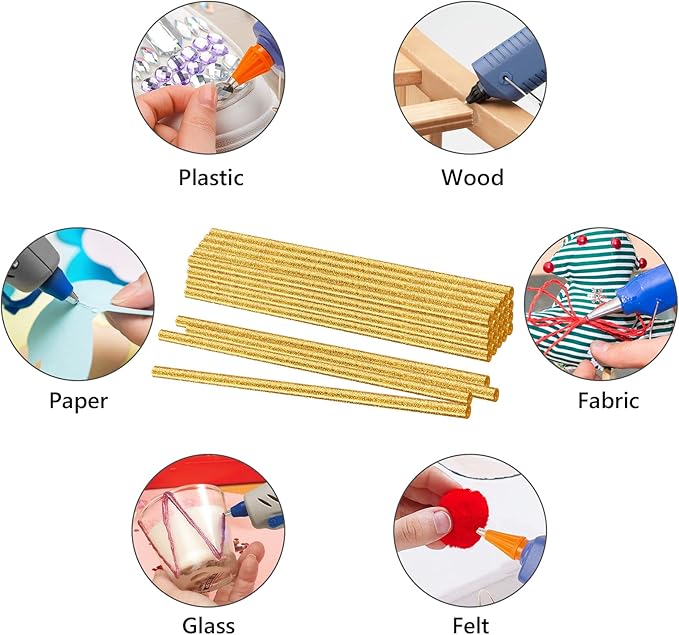 Manarty Glitter Gold Hot Glue Sticks, 24PCS Mini Size 0.27" Dia x 8" Long Hot Melt Glue Stick Colored, All Temperature Adhesive EVA Glue Sticks for Repairing Sealing Stamp DIY Art Craft Decoration