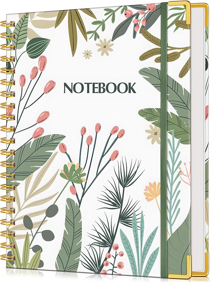 Lined Spiral Notebook Journal for Women, 150 Pages Aesthetic Notebooks 5.75” x 8.38”, A5 Hardcover Spiral Journals with 100 GSM Thick Paper, Cute College Ruled Notebook for Writing Work School, Colorful Botanicals