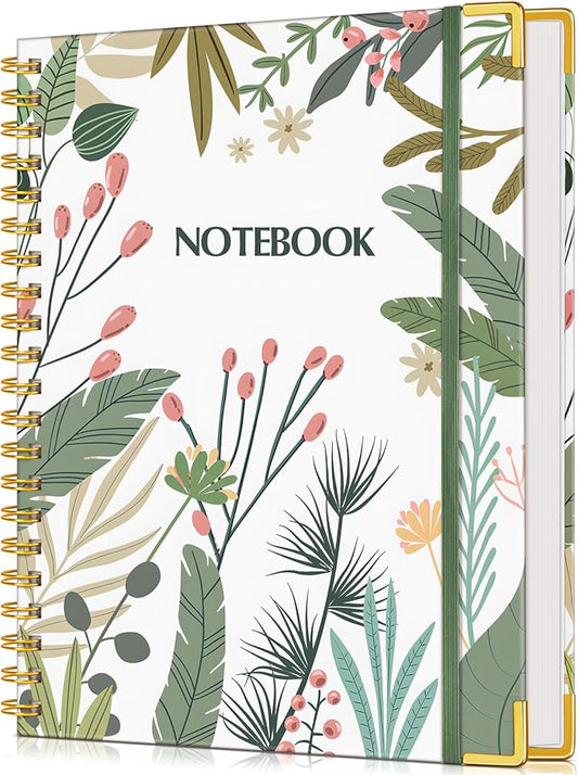Lined Spiral Notebook Journal for Women, 150 Pages Aesthetic Notebooks 5.75” x 8.38”, A5 Hardcover Spiral Journals with 100 GSM Thick Paper, Cute College Ruled Notebook for Writing Work School, Colorful Botanicals
