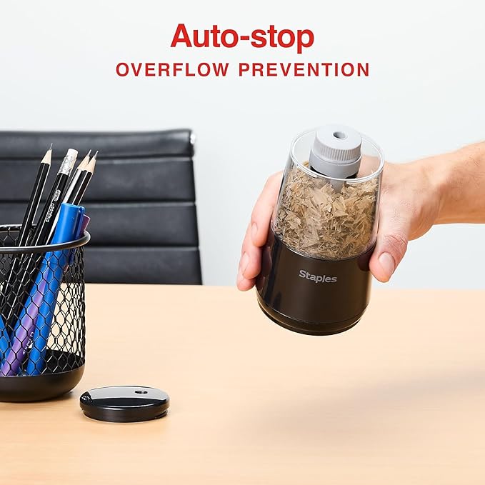 Staples Dual Powered Pencil Sharpener, Black – Everyday Electric or Battery Sharpener for Office & Home Desks