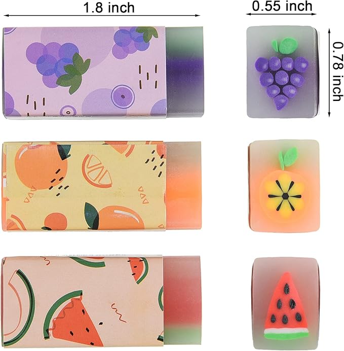 15Pcs Cute Fruit Erasers for Kids, Fun Food Pencil Erasers for School Supplies Prize Gifts Party Favors