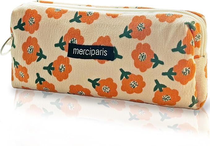 Pencil Pouch Cute Pencil Case Office Storage Bag Holder Box Organizer Aesthetic Bow Flower Pattern Makeup Pouch Cosmetic Bag for Women Girls