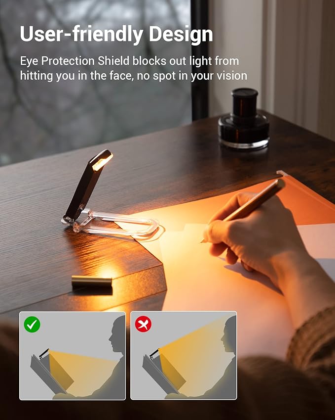 DEWENWILS Book Light, Amber Warm Clip On LED with 3 Adjustable Brightness for Eye Protection, Rechargeable USB Long Lasting Reading Light, Gifts for Bookworms, Kids (Black)