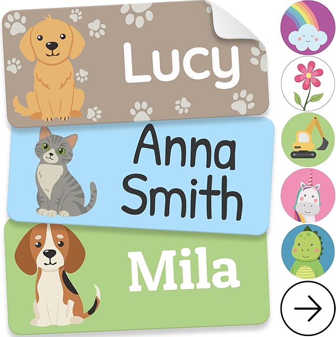 Personalized Name Labels for Kids (210 Labels) - Durable & Waterproof Custom Name Stickers for Clothing Tags, School Supplies, Camp & Daycare - Paws (1.2”x0.5”)