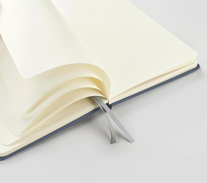 &And Per Se Dotted Journal Notebook, A5 Hardcover Leather Dotted Journal, 160 Pages 100gsm Thick Dot Grid Paper, 3 Sheets of Stickers Included - 5.7'' x 8'' (Dark Blue)