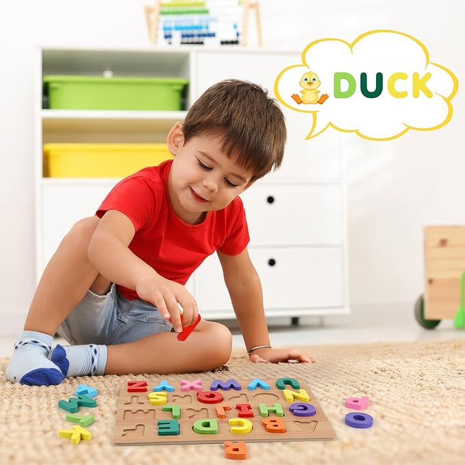 Alphabet Puzzle, Wooden Puzzles for Toddlers 3 4 5 Year Old, ABC Letter Puzzle, Educational Learning Toys for Kids Girls Boys Preschool Activities