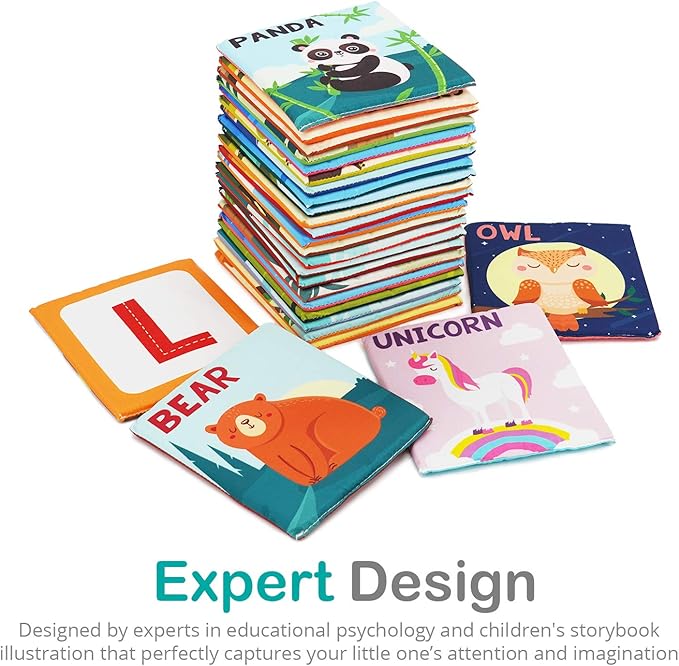 Urban Kiddy Zoo Alphabet Cards | Soft Alphabet Flash Cards, Educational Early Learning Infant Toys for Babies Infants Toddlers Boys Girls Kids Over 0 1 2 3 Years Old | My First ABC Animal Cloth Cards