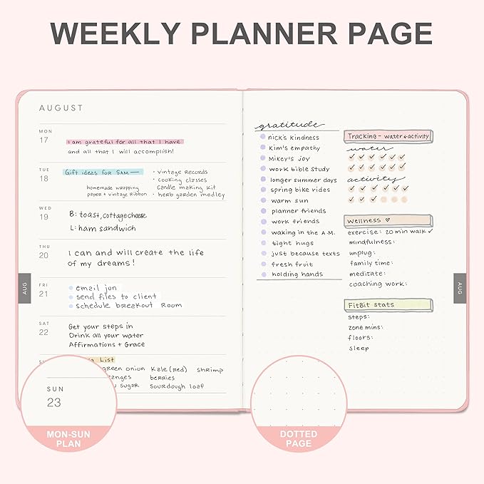 And Per Se 2026 Planner-Daily, Weekly & Monthly Leather Hardcover Planner, 5.7" x 8", Daily Schedule, 100 GSM Thick Paper, Back Pocket(Pink)
