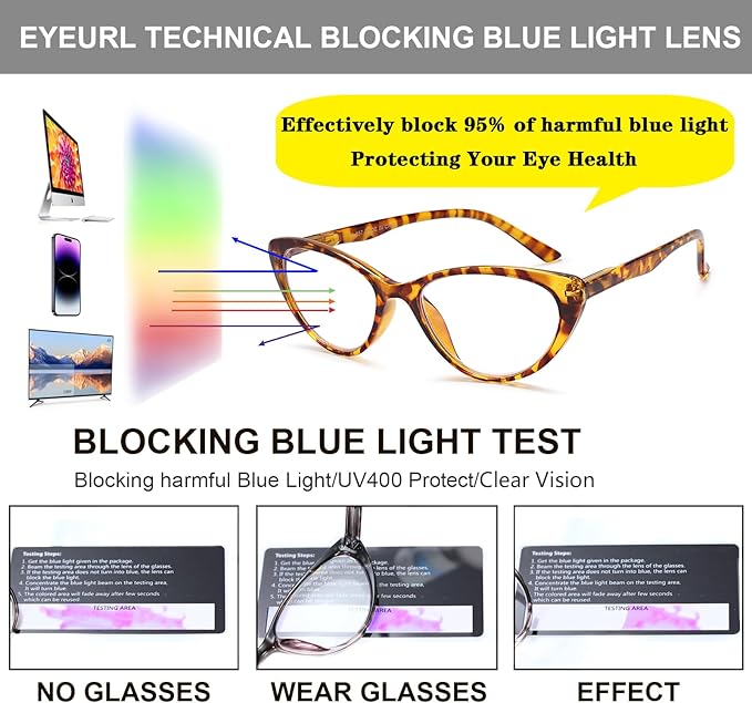 EYEURL 4-Pack Cat Eye Reading Glasses for Women Blue Light Blocking Fashion Computer Glasses Anti-Glare Cat Eye Readers For Women,1.25