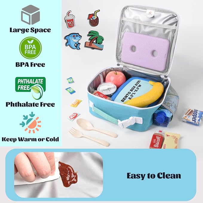 CaCTOUR Lunch Box Kids,Fun Color Lunch Box for Boys,Large Soft Cooler Lunch Bag for Kids,Back to School Thermal Insulated Lunch Tote Bag for School Daycare Outdoor (Teal)